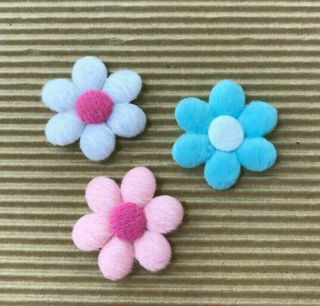60 pcs x 1.25" Padded Furry Felt Spring Flower Appliques for Baby Shower ST132A