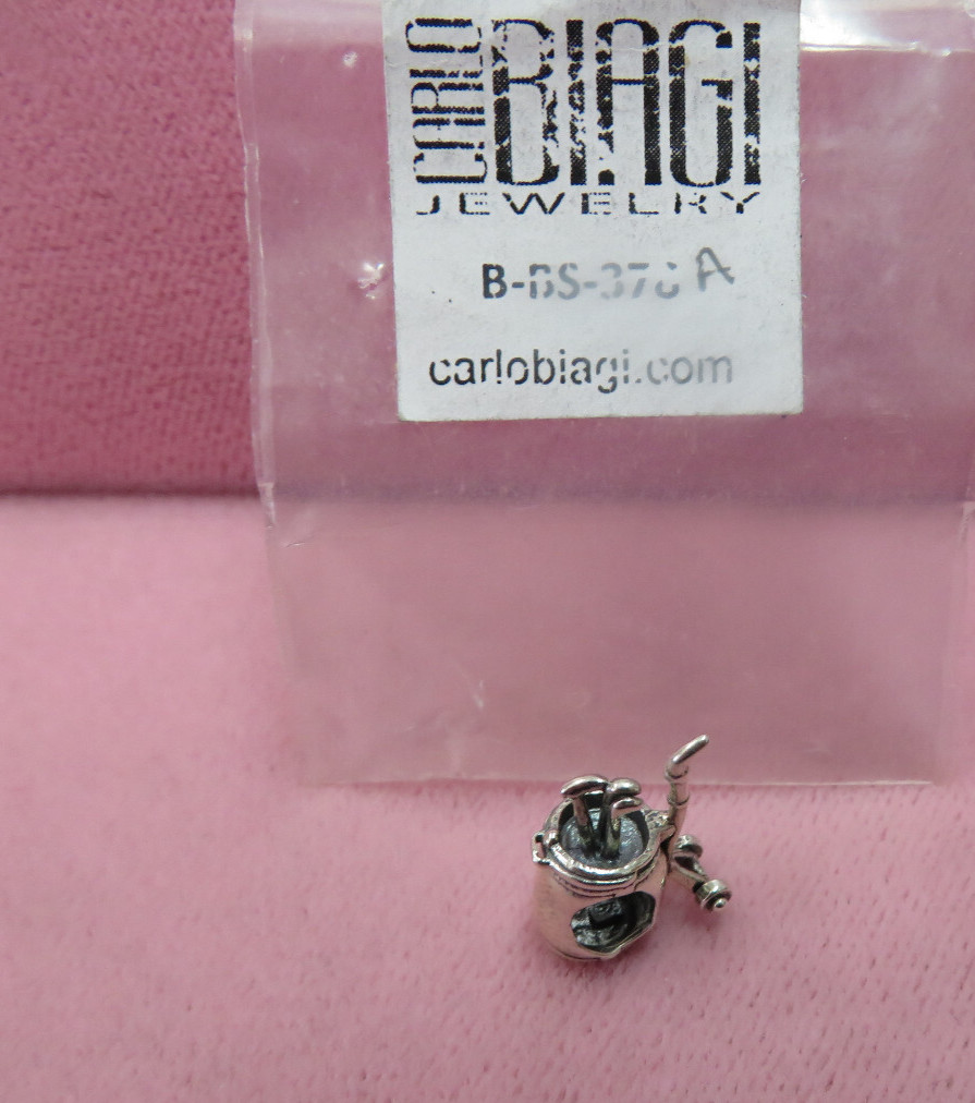 Vtg Carlo Biagi 925 Sterling Silver Golf Club Bag Slide Bracelet Charm 1.3 G
