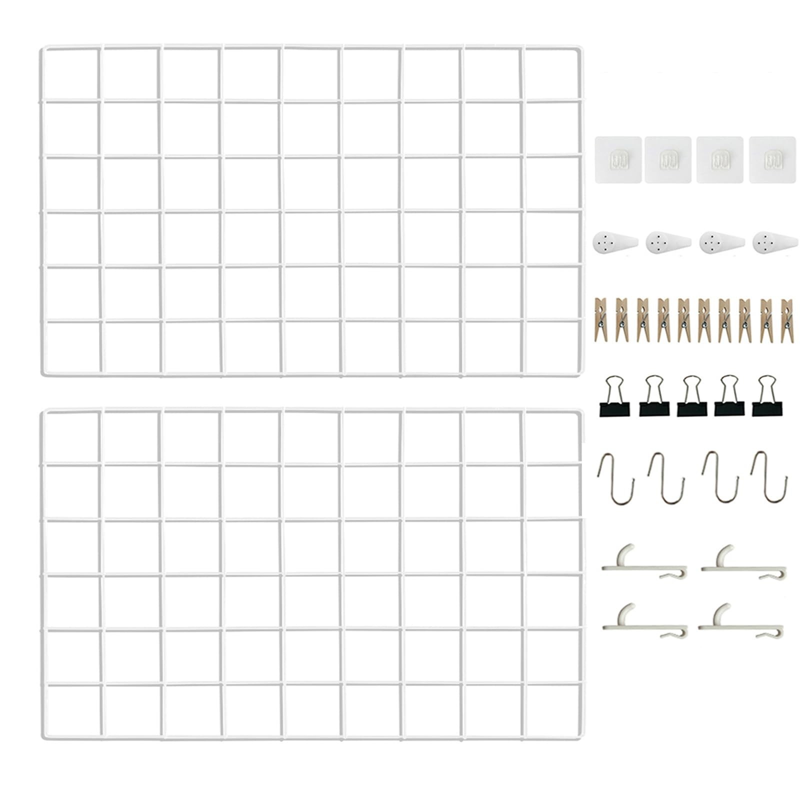 Metal Grid Wall Panel White Wire Photo Display Organizer 17.3"×11.8" Board Pi...