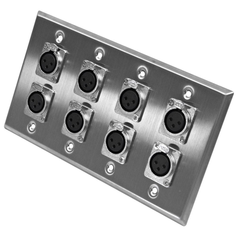 Stainless Steel 4 Gang Wall Plate with 8 XLR Female Connectors