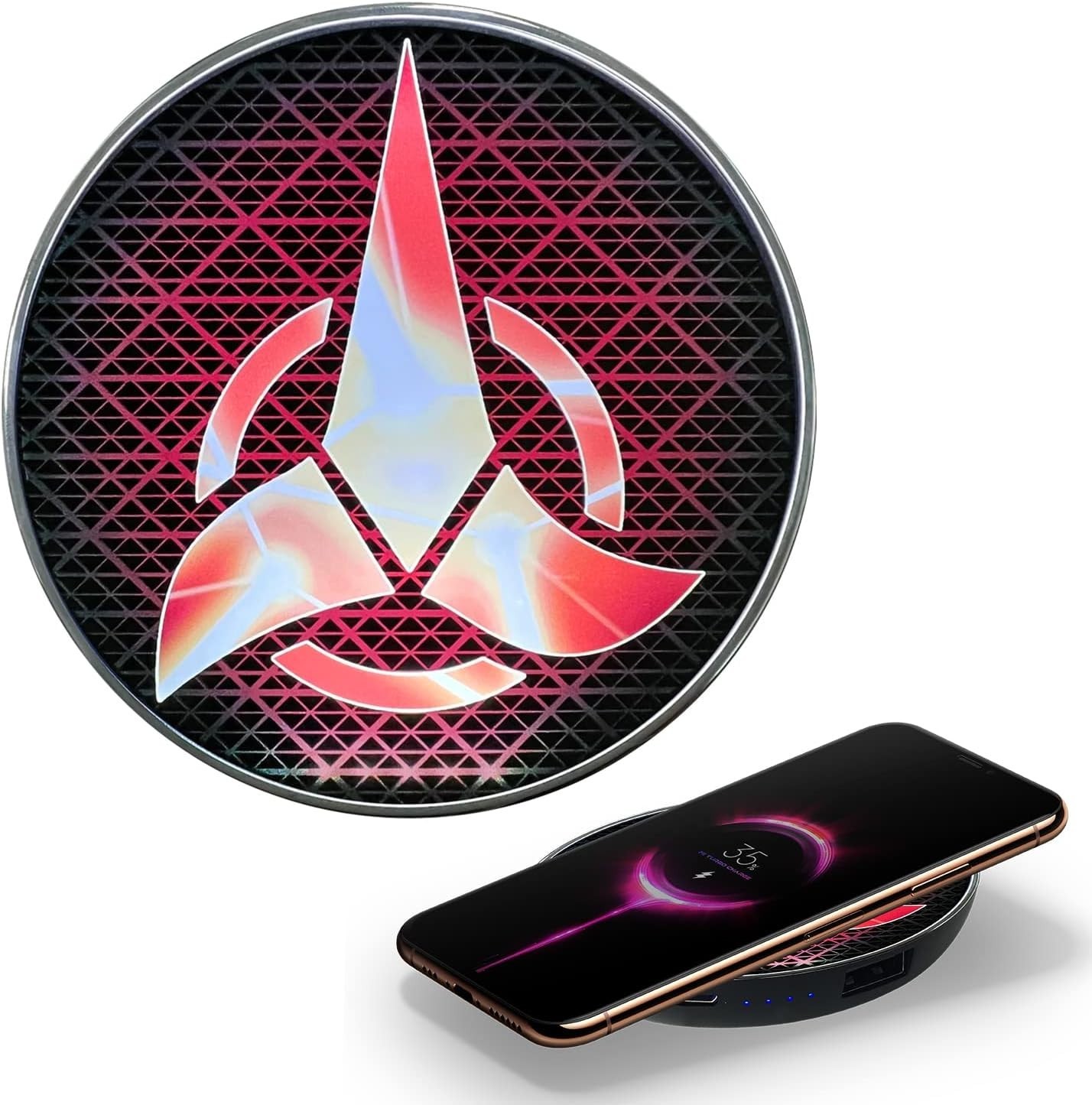 Fametek Qi Wireless Charger W/ Illuminated Klingon Emblem & Built-In Power bank