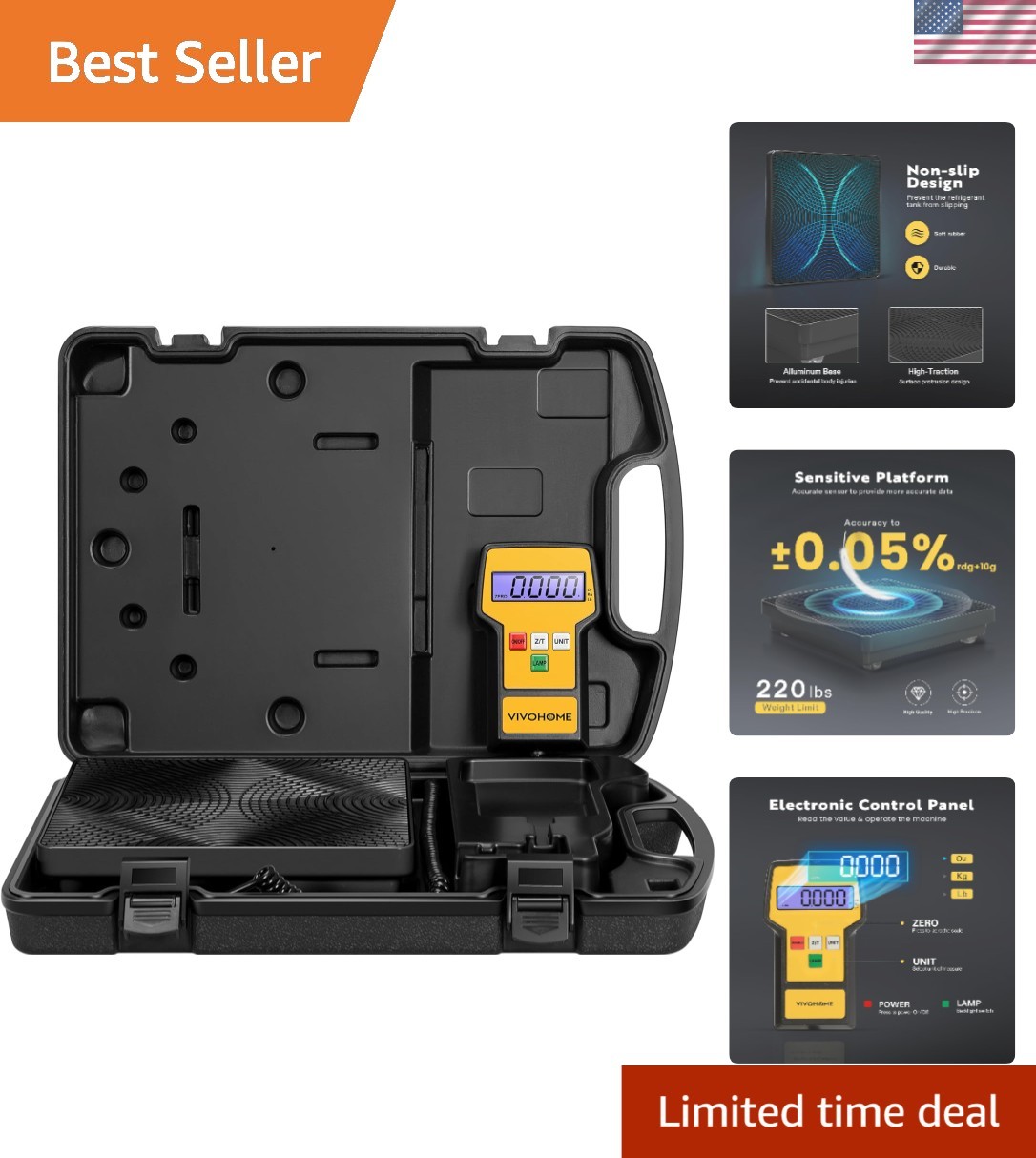 LCD Digital Refrigerant Charging Scale – 220 lbs with Auto Shut-off Feature