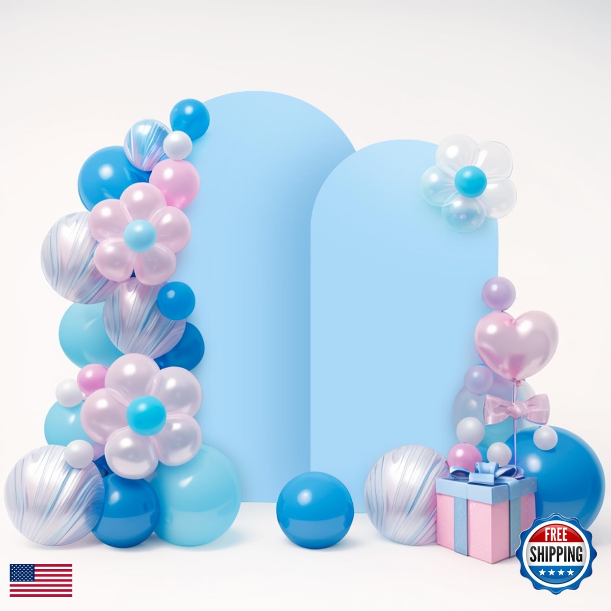LEBENGURU Set of 2 Arch Cover 6.6FT 7.2FT Baby Blue Spandex Wedding Backdrop