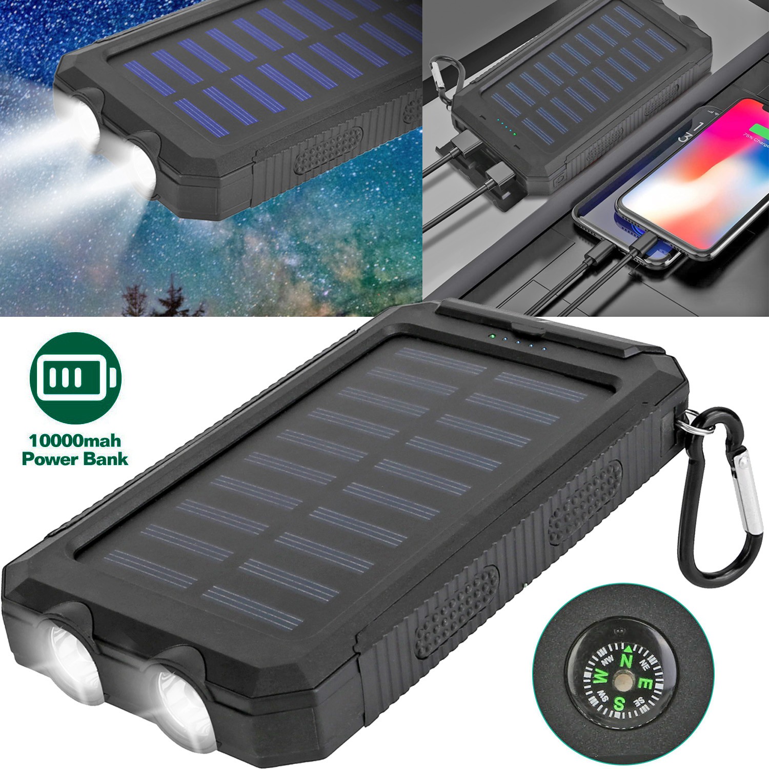 10000mAh Dual USB Portable Solar Battery Charger Solar Power Bank For CellPhone