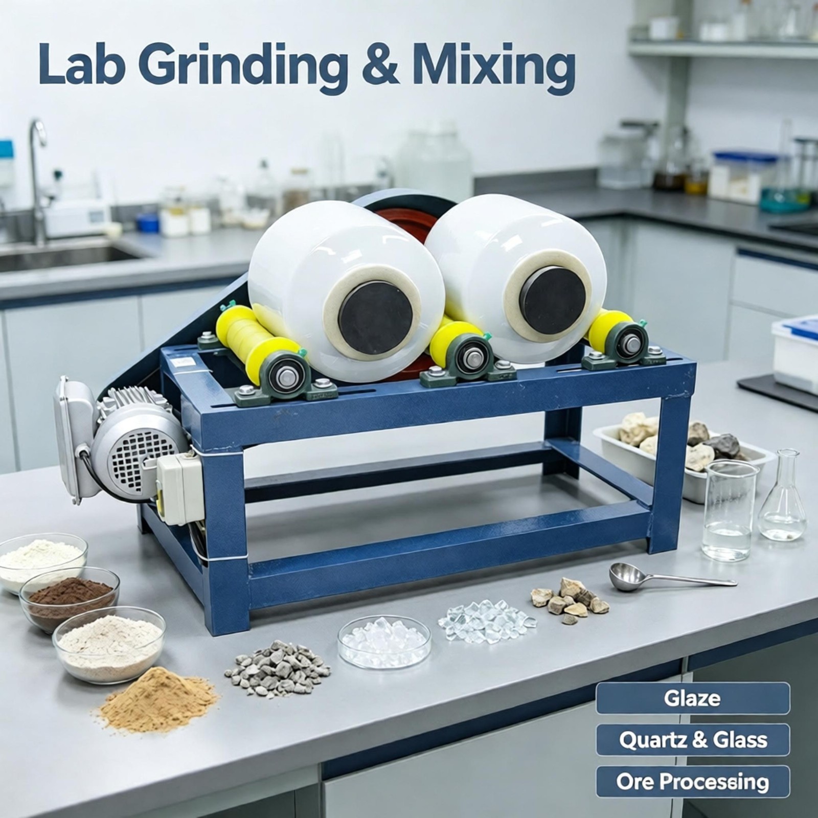 Small Horizontal Lab Ball Mill Grinder 220V Full Rubber Roller Jar Mill Machine