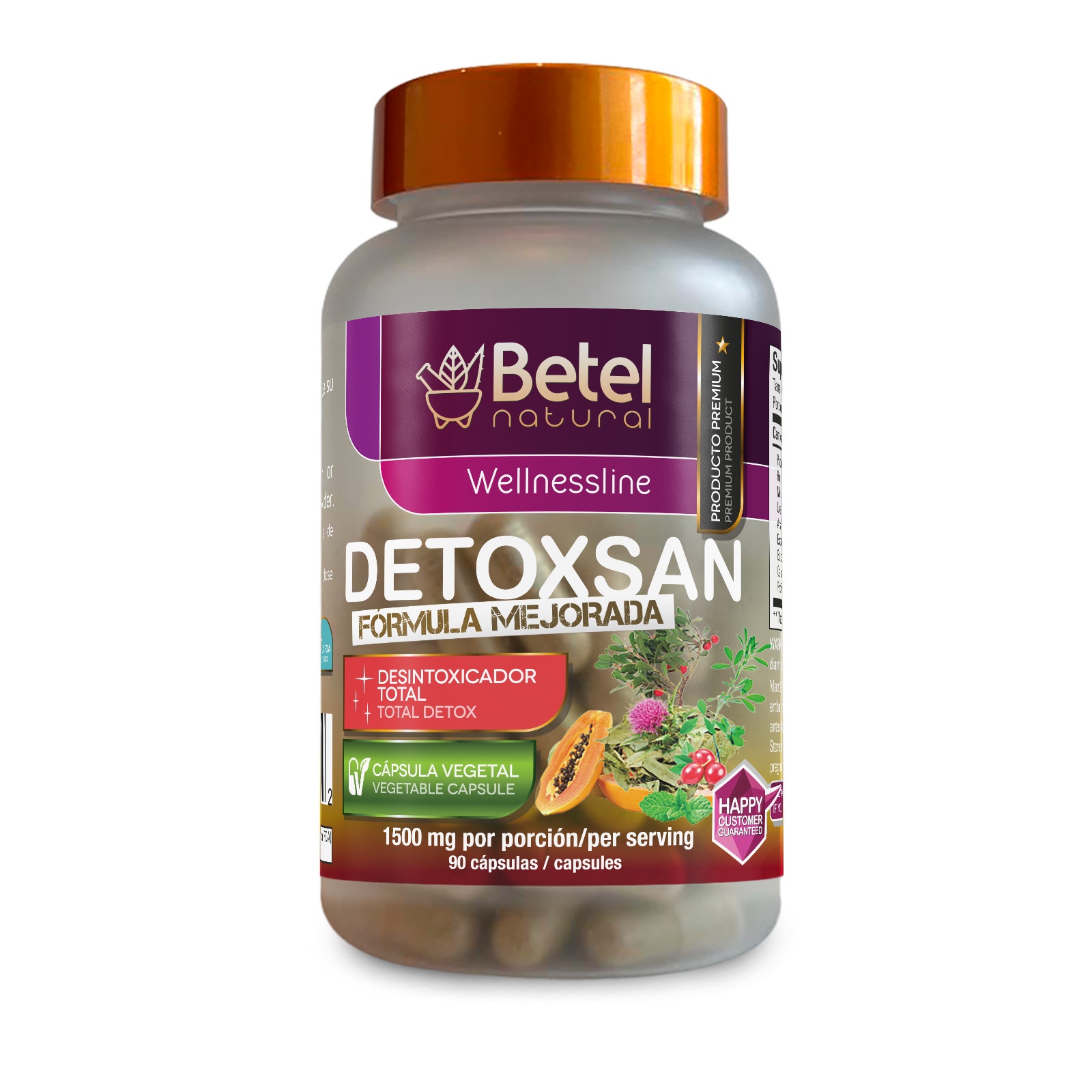 Detoxsan Total Detox Caps by Betel Natural - Liver and Detox Cleanse - 1500 mg