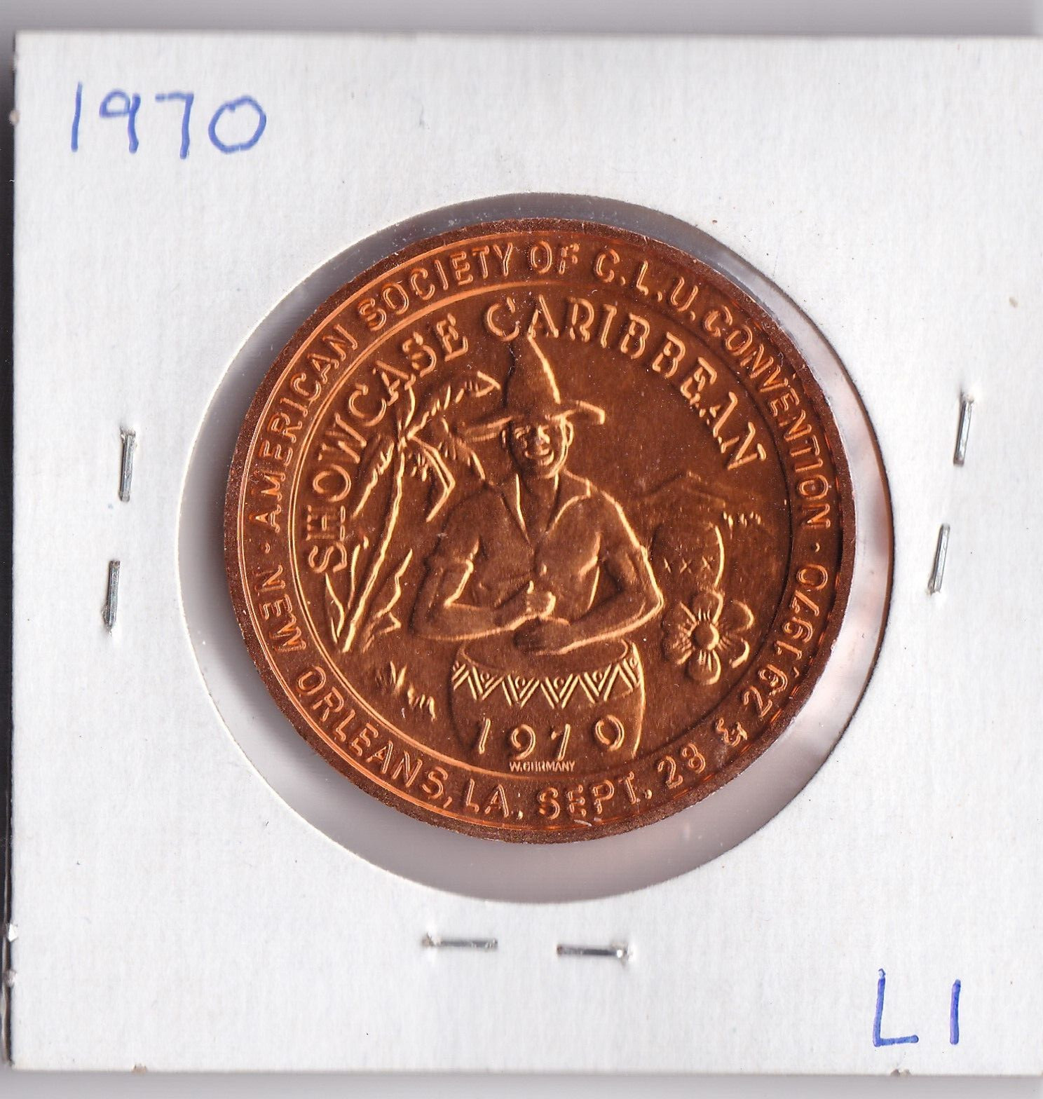 1970  Mardi Gras DOUBLOON AMERICAN SOCIETY OF C.L.U.CONVENTION (Gold color L1)
