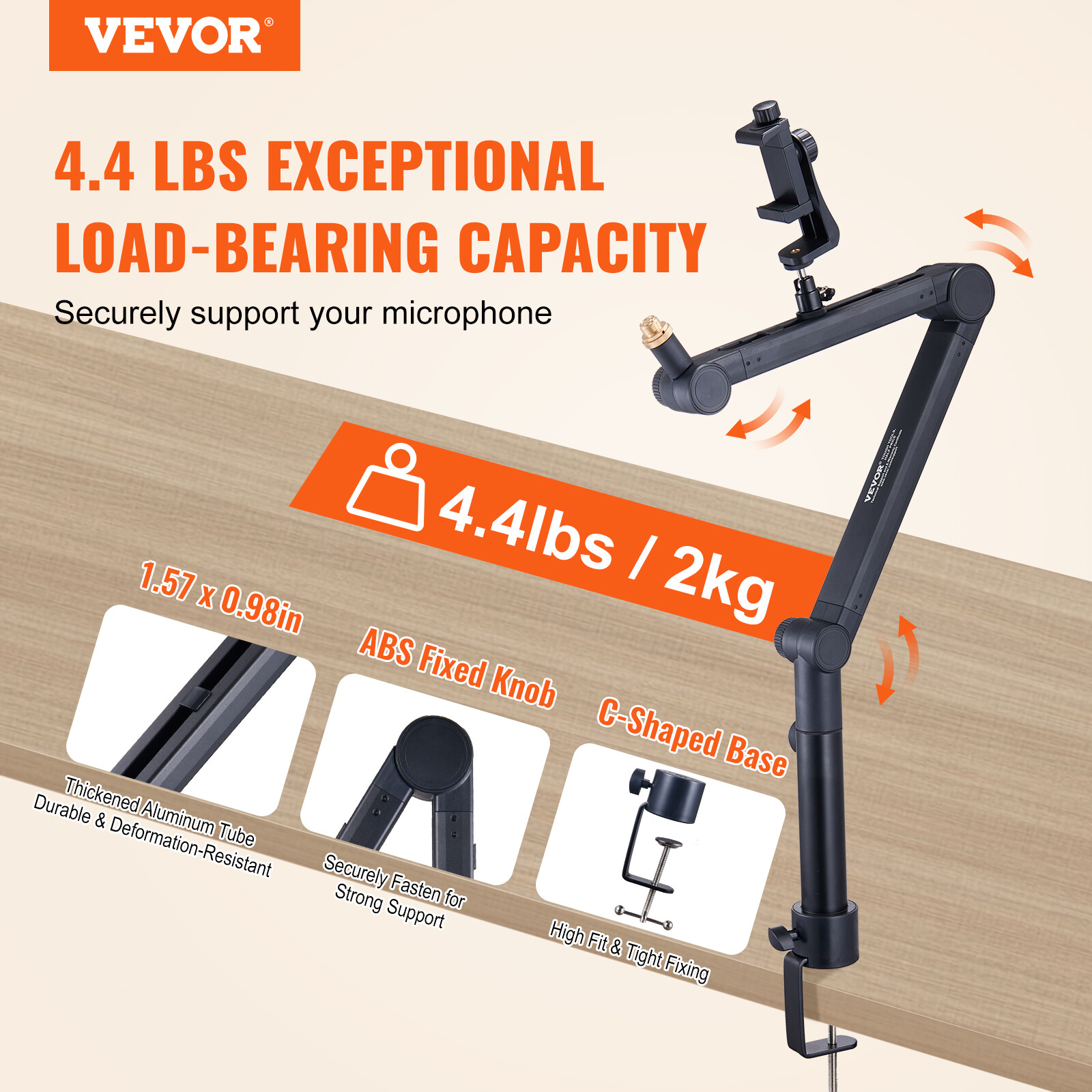 VEVOR Microphone Boom Arm with Desk Mount 360° Rotatable Adjustable Mic Stand