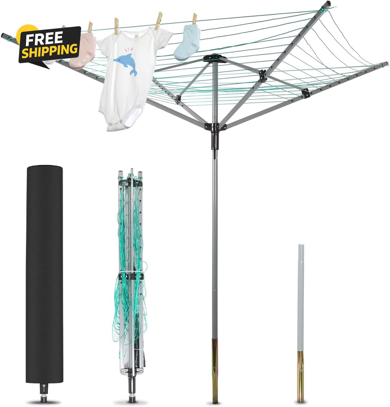 Umbrella Drying Rack Outdoor Umbrella Clothesline Rotary Retractable Clothes