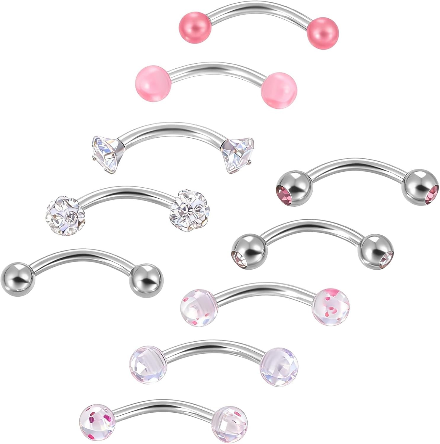 10PCS 18G Curved Barbell Eyebrow Rings for Lip Tongue Ear Piercing