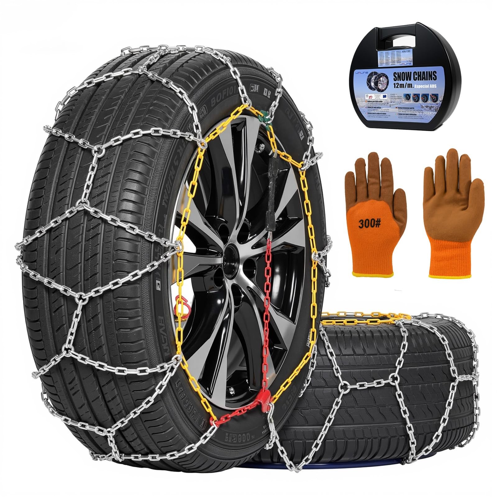 2PCS Snow Chains for SUV/Truck/Car in Snow, Sand, Mud and Ice, Universal