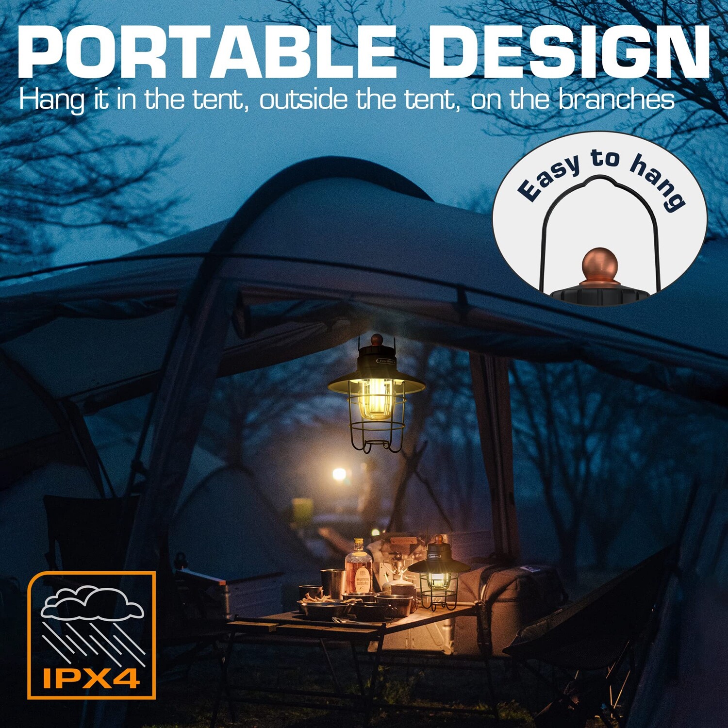 EverBrite LED Camping Lantern 2PK USB C Rechargeable Lantern with 3 Light Modes