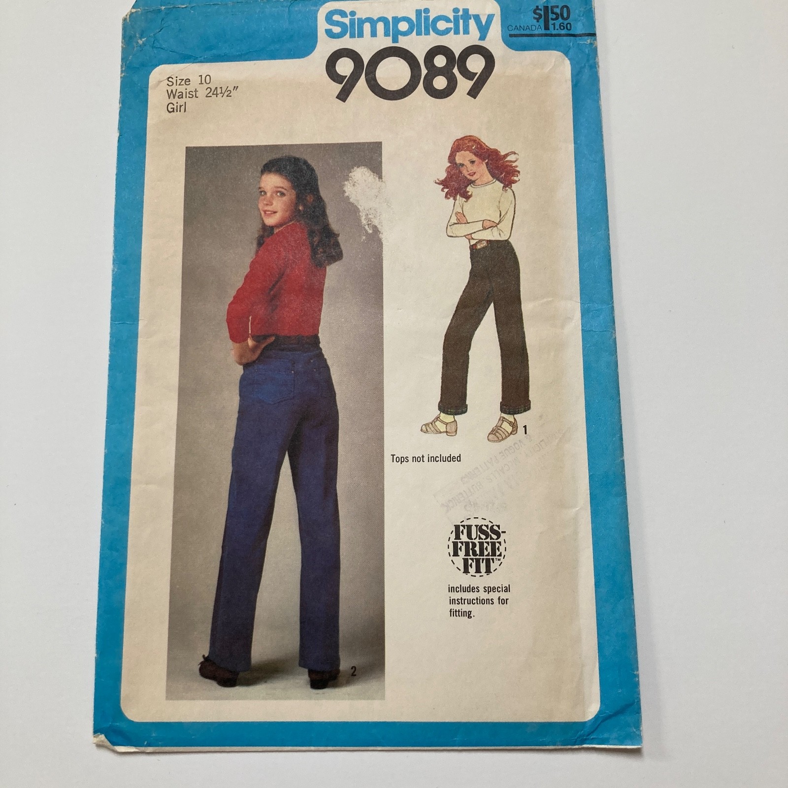 Simplicity 9089 GIRL Size 10 Pants Front Fly Zipper  1979 Uncut Factory Folds