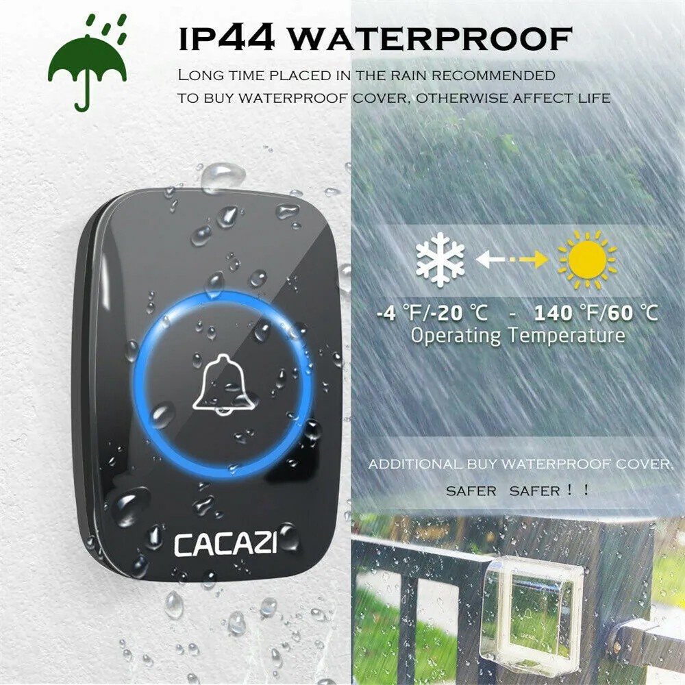 Smart wireless doorbell waterproof plug-in receiver 3 modes adjustable volume