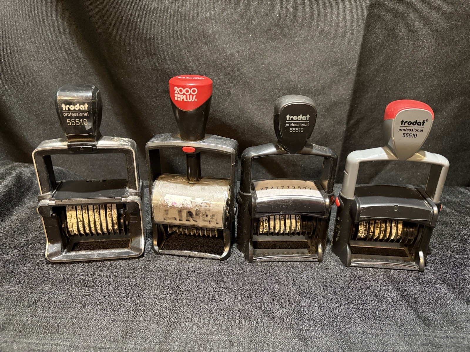 Lot of 4 self inking stamps 1 missing ink , 3 trodat 55510-& 1 colop 2000 Used!