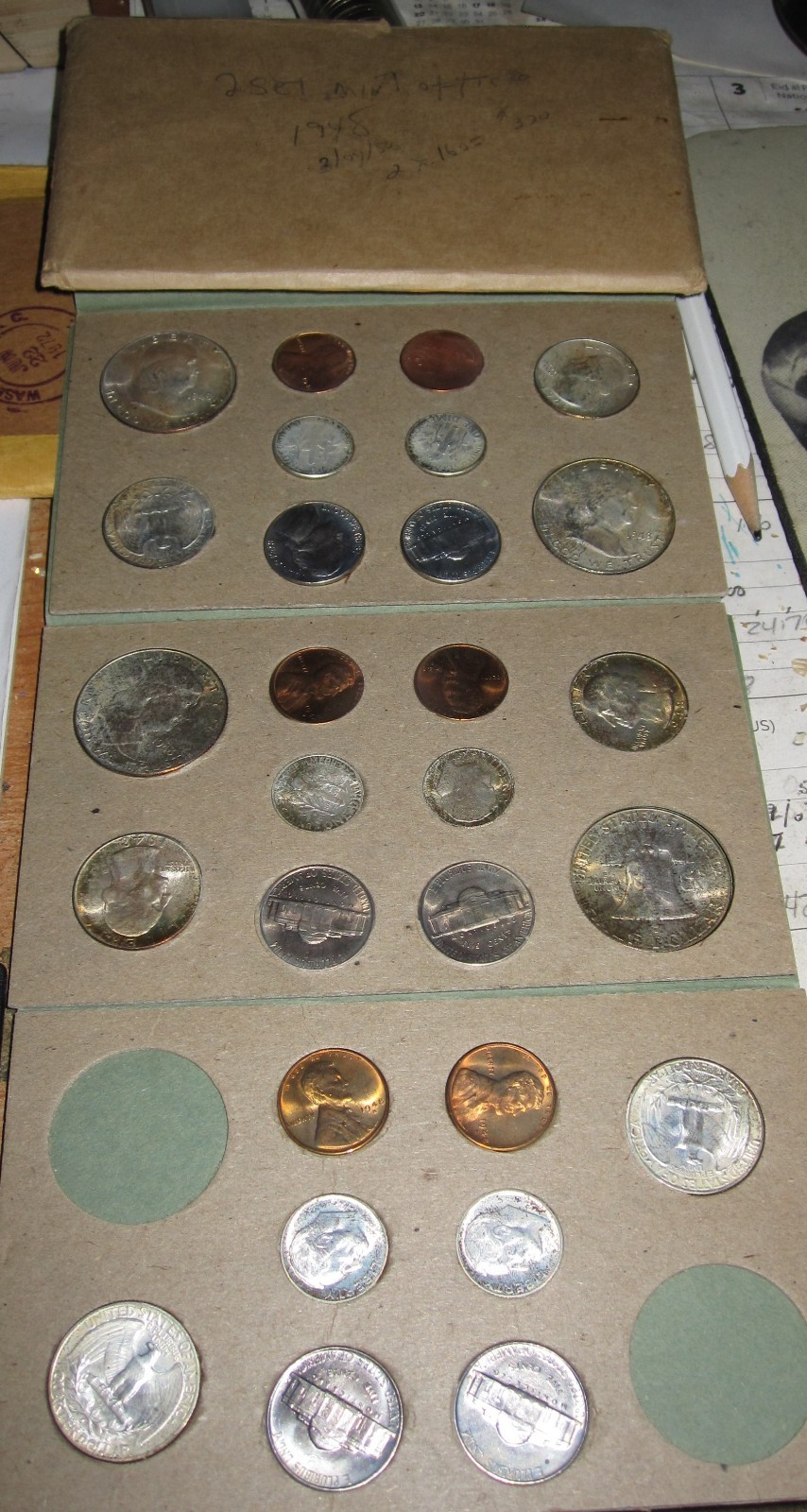 1948 US Mint Set Unc. Orig. Philadelphia Dever San Francisco 28 Coins w Envelope