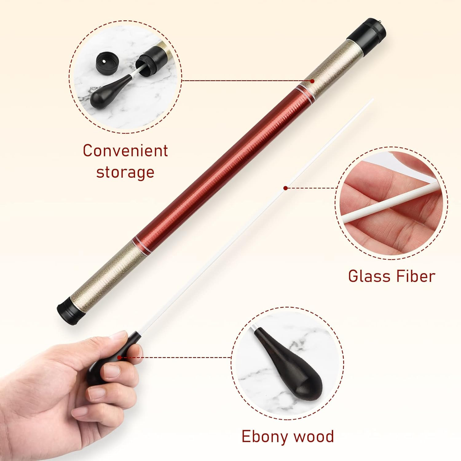 Professional Conductor Baton with Ebony Handle and Storage Cylinder
