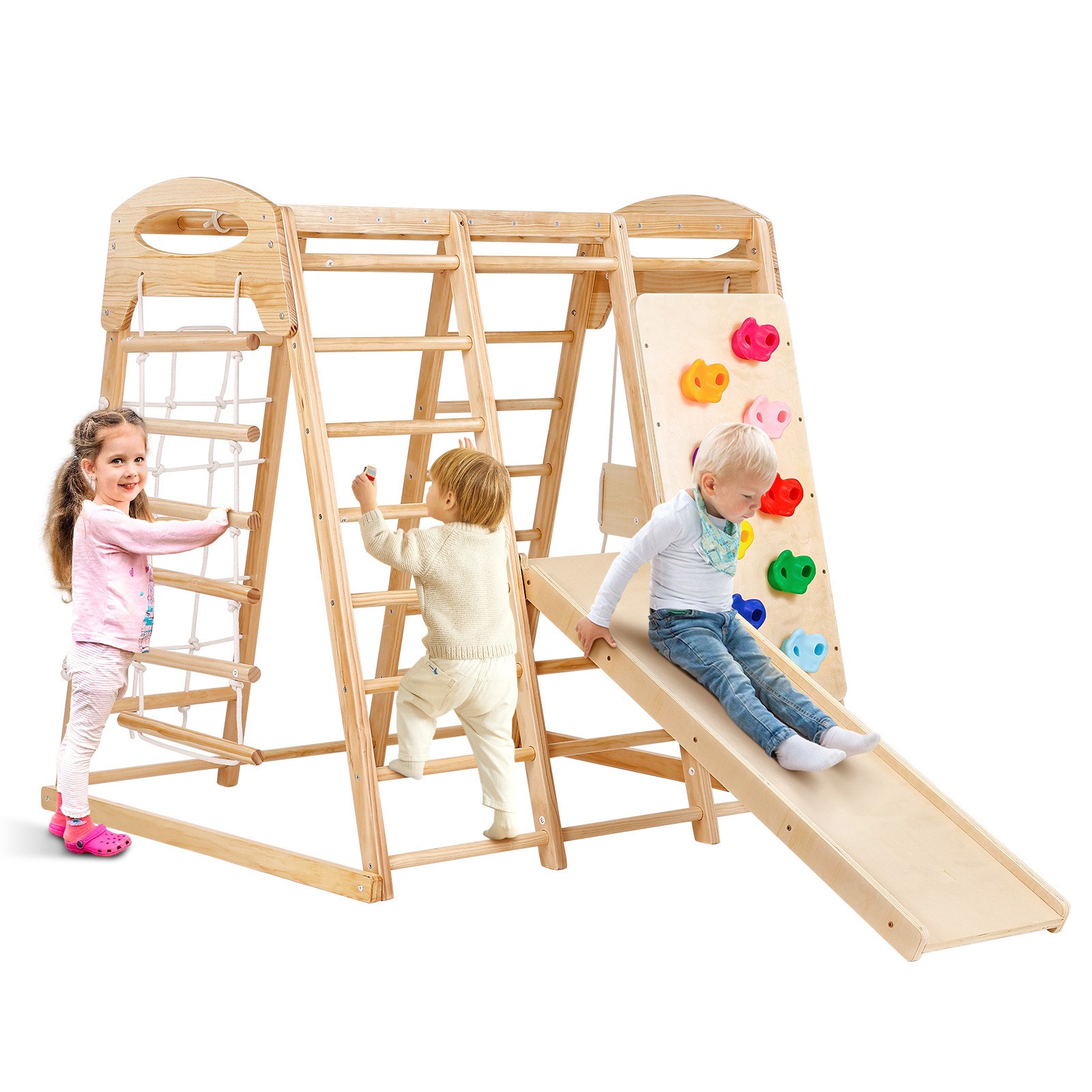 Indoor Jungle Gym 7-in-1 Toddler Indoor Playground Wooden Climbing Toys M