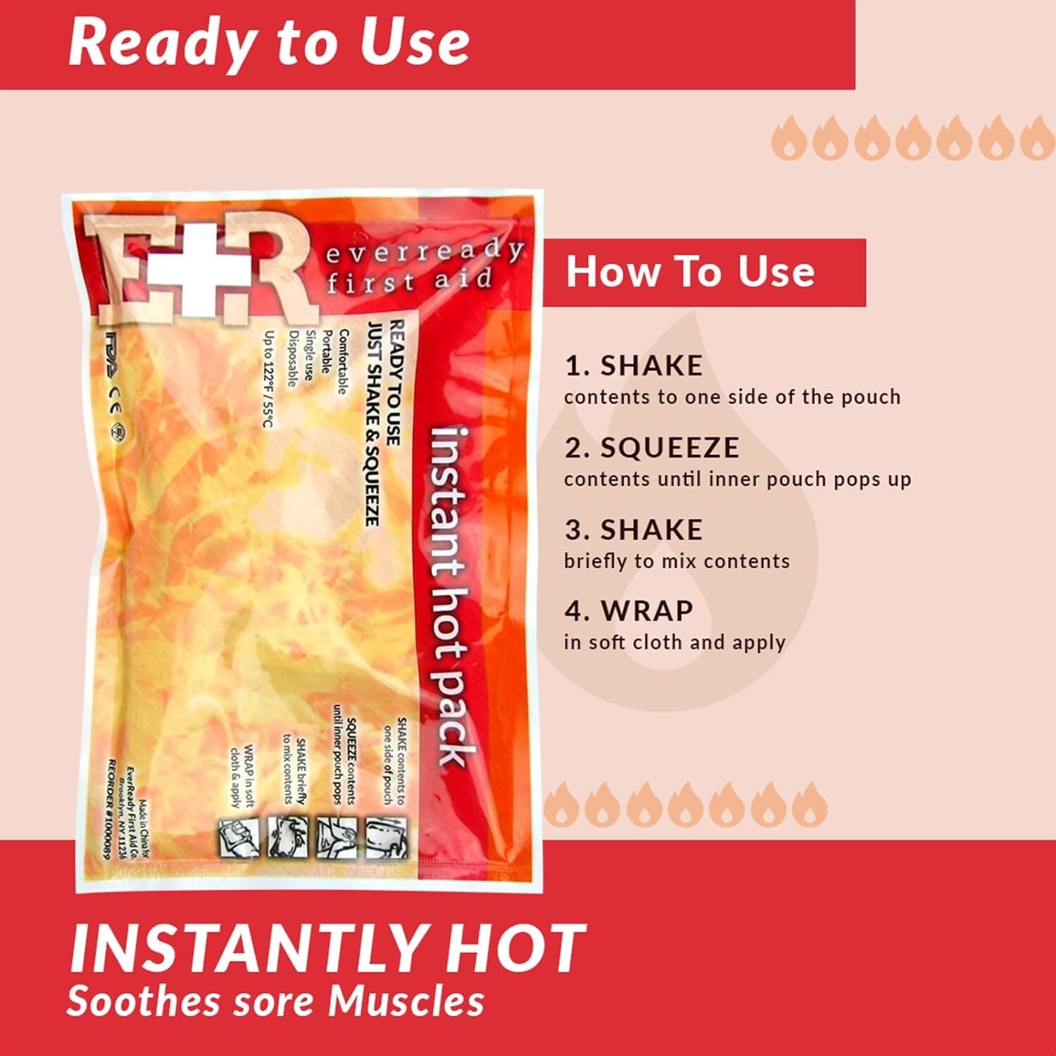 Ever Ready First Aid Disposable Instant Hot Pack 6" x 9" Ready to Use - 48 Pack
