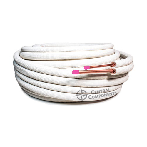 PAIR / TWIN COIL WHITE INSULATED COPPER PIPE TUBE 3/8 X 1/2 20M ROLL 9MM WALL