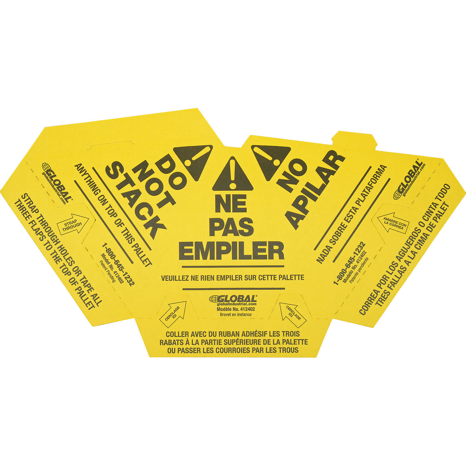 Trilingual "Do Not Stack" Pallet Cones Yellow 50 Pack