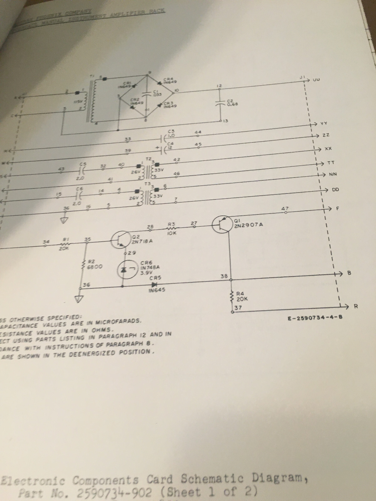 Sperry Instrument Amplifier Rack 2589201 Schematics