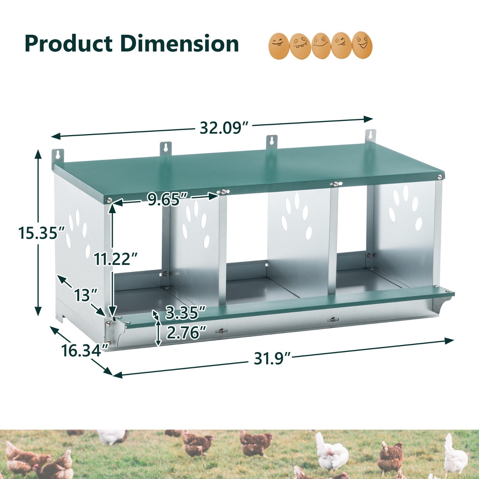 3 Hole Chicken Nesting Box Hen Laying Boxes Roll Away Nesting Box for Laying Egg
