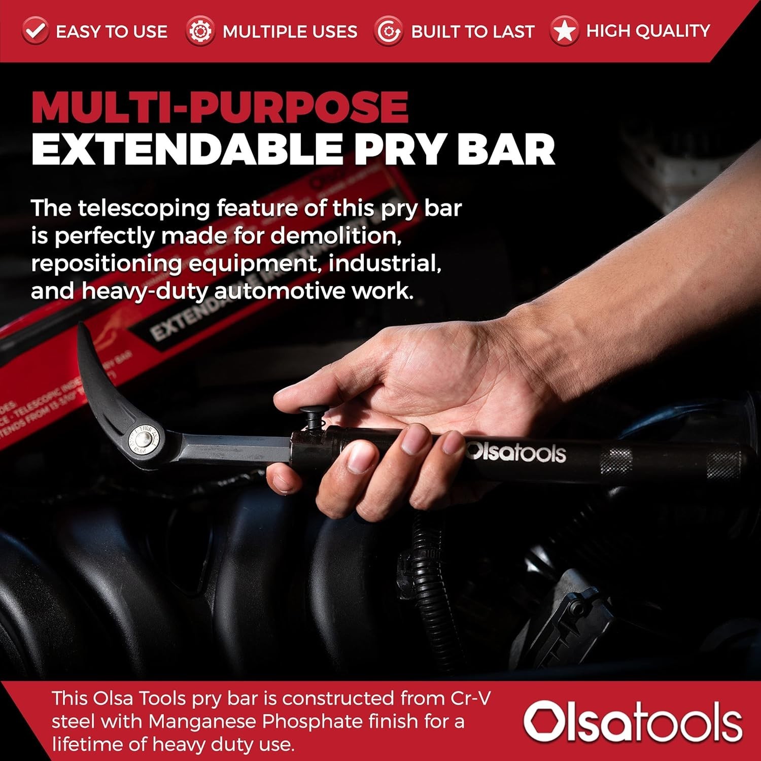 Olsa Tools Adjustable Pry Bar | Angles & 1pc, Extendable Handle