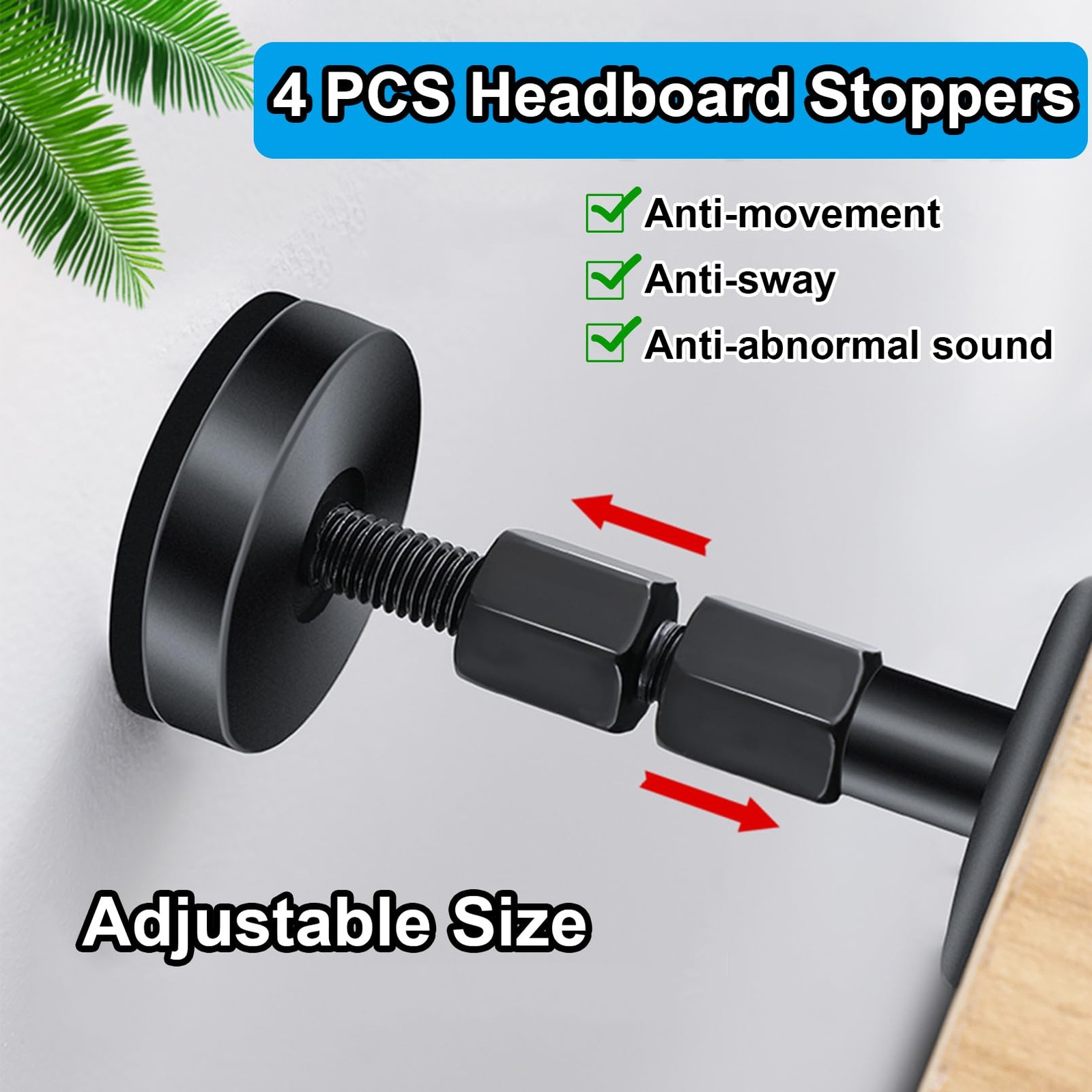4PCS Bed Frame Anti-Shake Tool,Black Adjustable Threaded Headboard Stoppers,P...