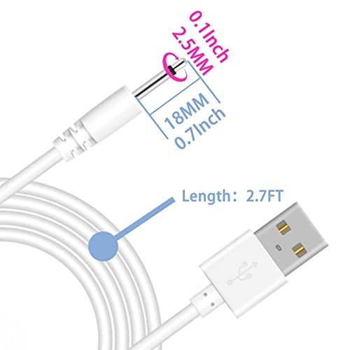 2.7Ft USB DC Charging Cable 2.5mm Fast Charger Replacement Cord - 2 Pack