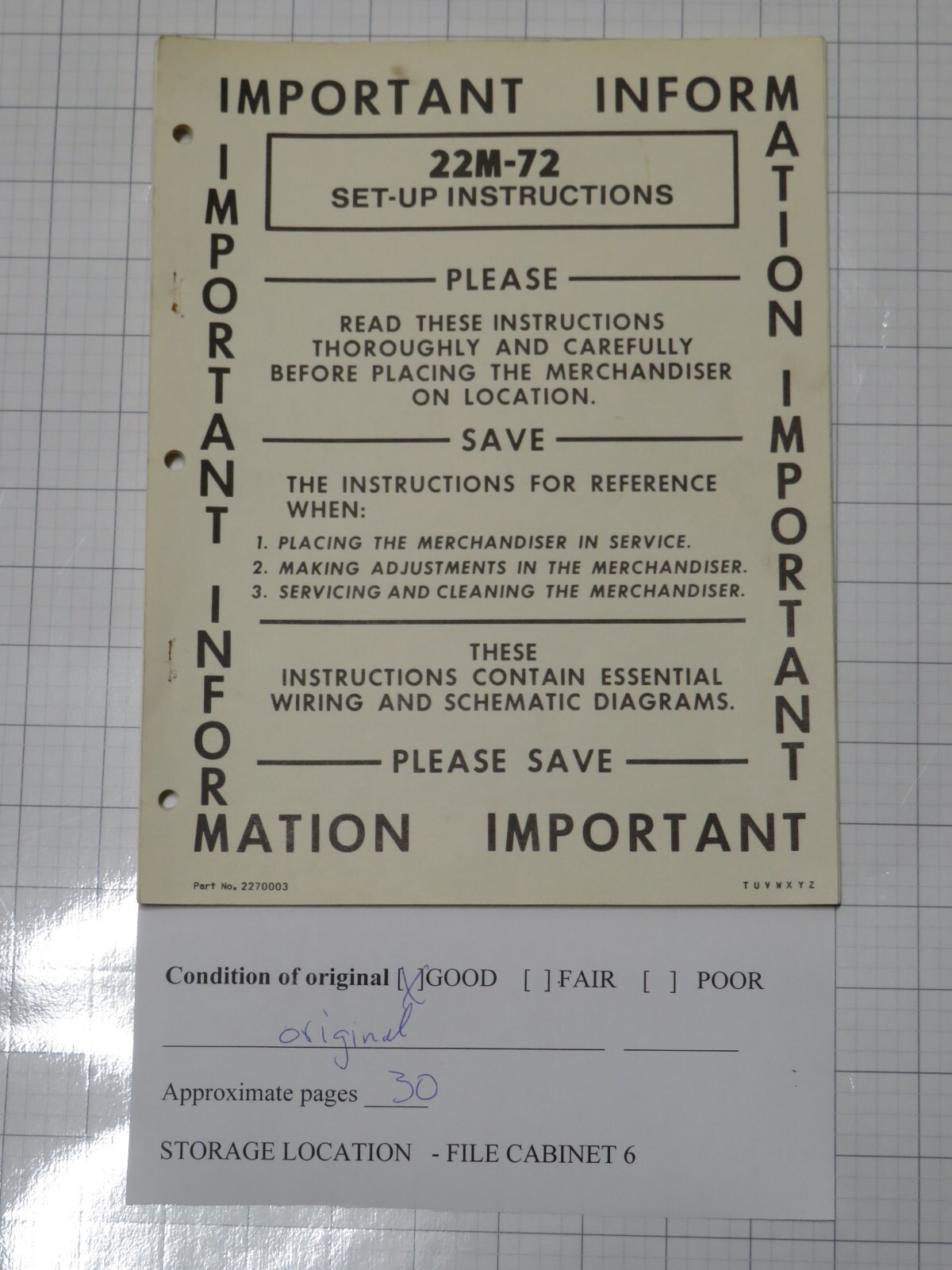 22M-72 Set-Up Instructions Manual - You Select Option - 30 pgs