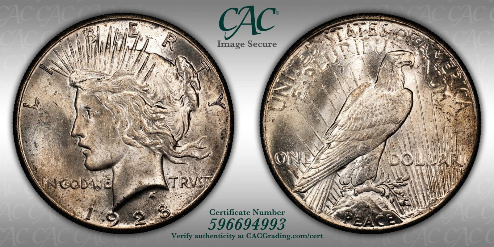1928 $1 Peace Dollar CACG MS63