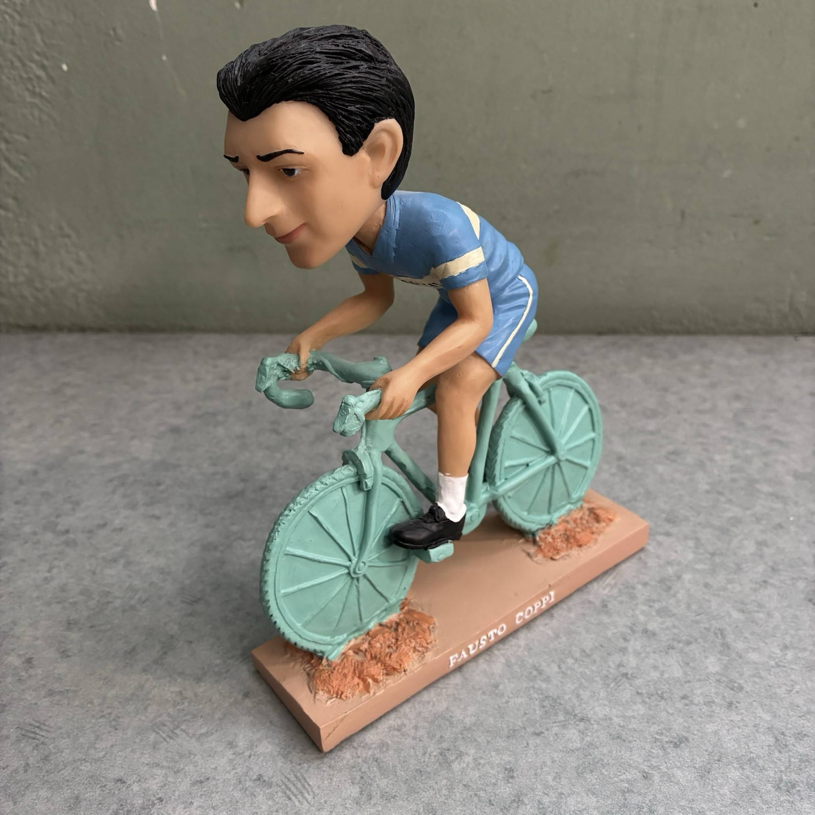 NOS Fausto Coppi Bobble Head Bicycle Figurine Bianchi Colectable DAMAGED
