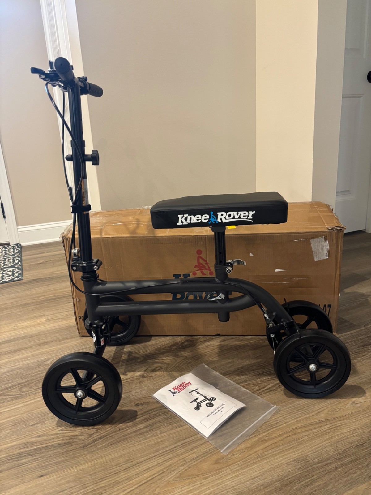 KneeRover Economy Knee Scooter | Dual Brakes | Black | KW-07 | Open Box