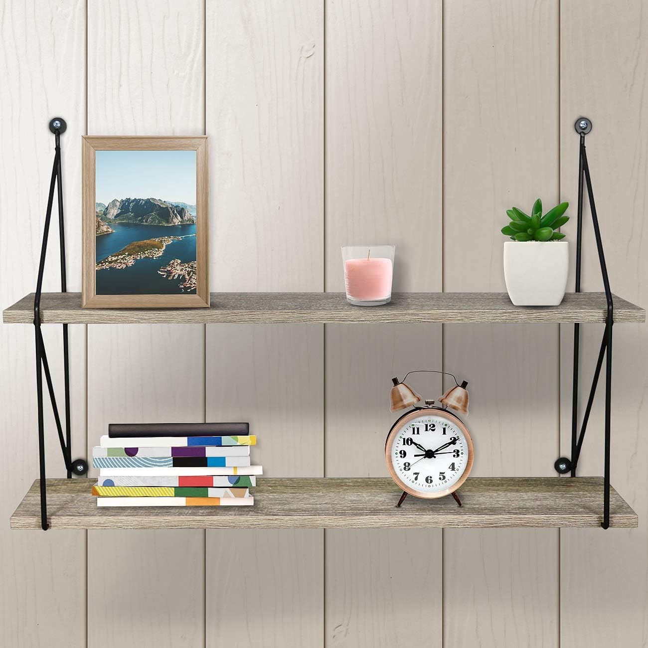 Floating Shelf Metal Brackets Wall Mounted Rustic Wood Wall Storage 24"L