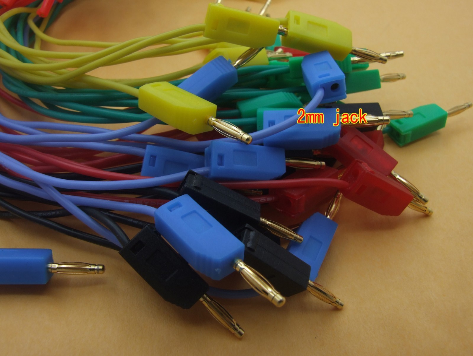 50PCS  5 color Gold 2mm Banana Plug Cable 30cm for Test Probes Instrument Meter
