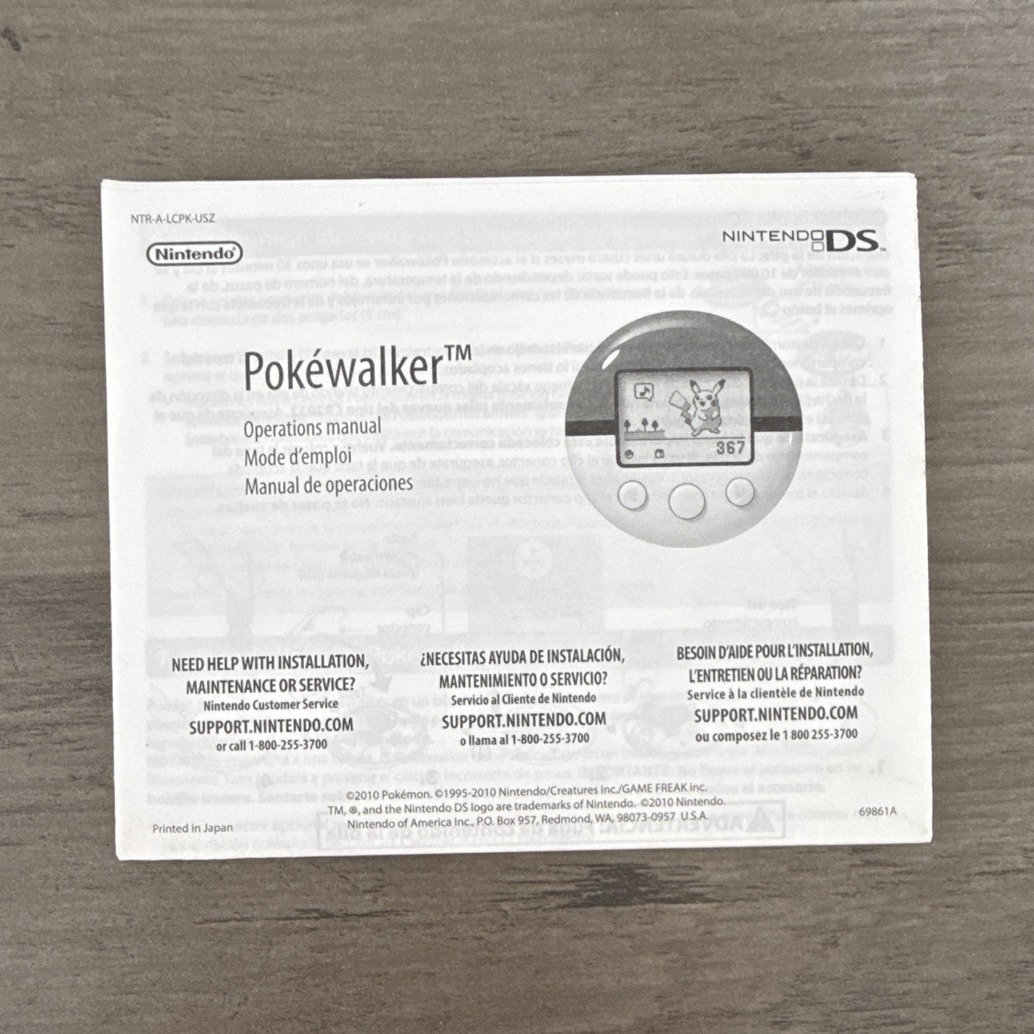 Authentic Nintendo DS Pokéwalker Manual English/French/Spanish