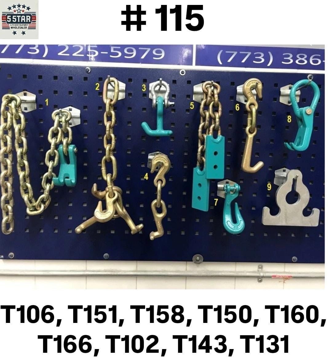 Set# 115 AUTO BODY FRAME MACHINE HEAVY DUTY 9 PIECE TOOL CHAIN SET