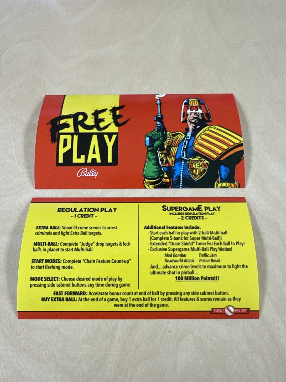 Bally Judge Dredd Pinball Apron Cards