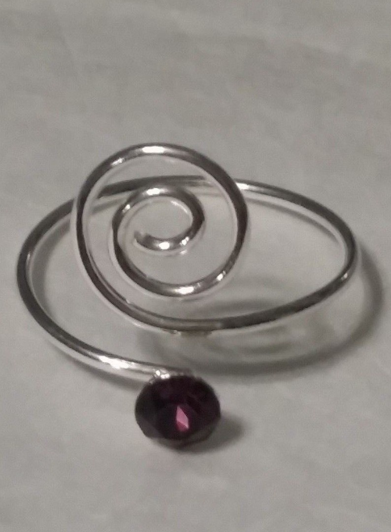 Sterling Silver 925 Toe Ring Wrap Swirl Purple Crystal Adjustable