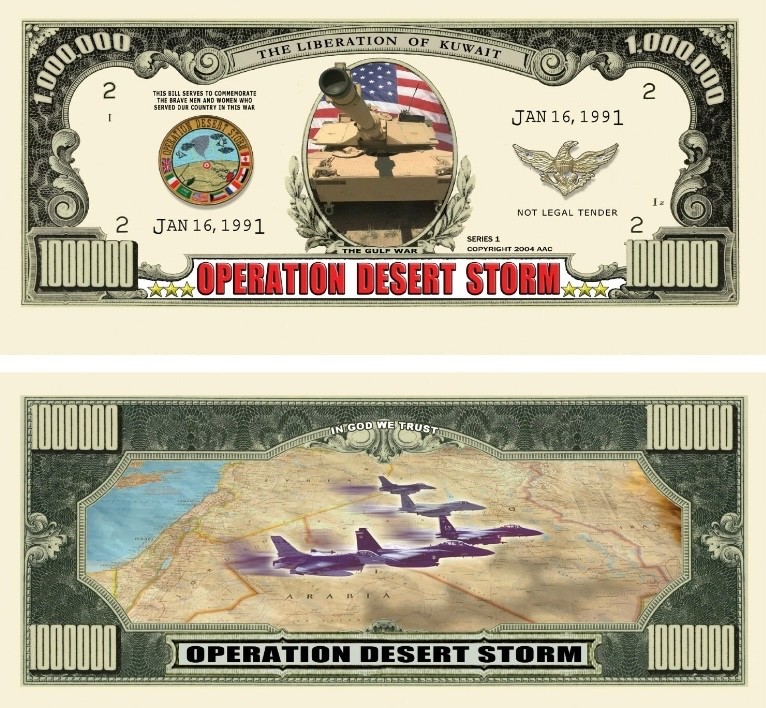 25 Pack Military War Money Operation Dessert Storm Novelty 1 Million Dollar Bill
