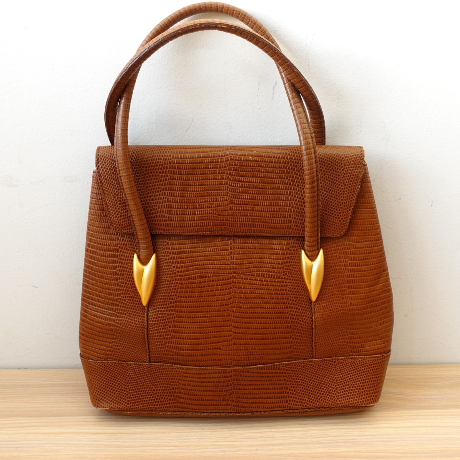 Jean Louis Scherrer Lizard Bag Brown Leather FRENCH Luxury VINTAGE Embossed