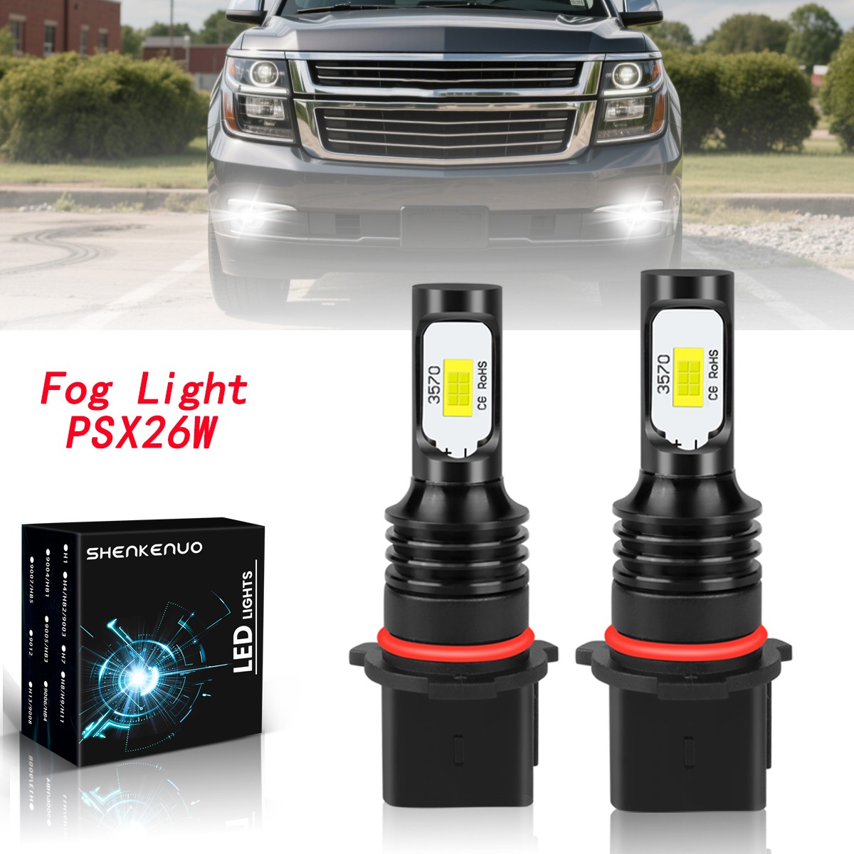 For GMC YUKON 2015-2019 PSX26W LED Fog Light Bulbs 6000K White Super Bright