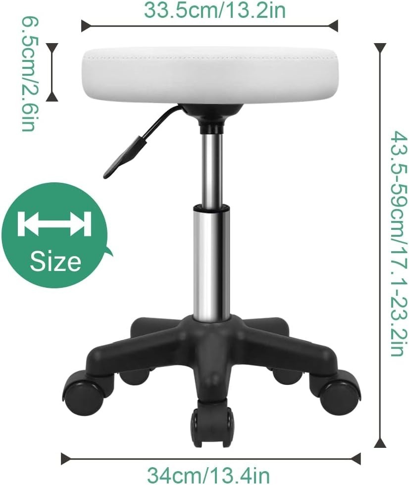 Elegant Height Adjustable Rolling Stool for Spa & Salon - Modern White Finish
