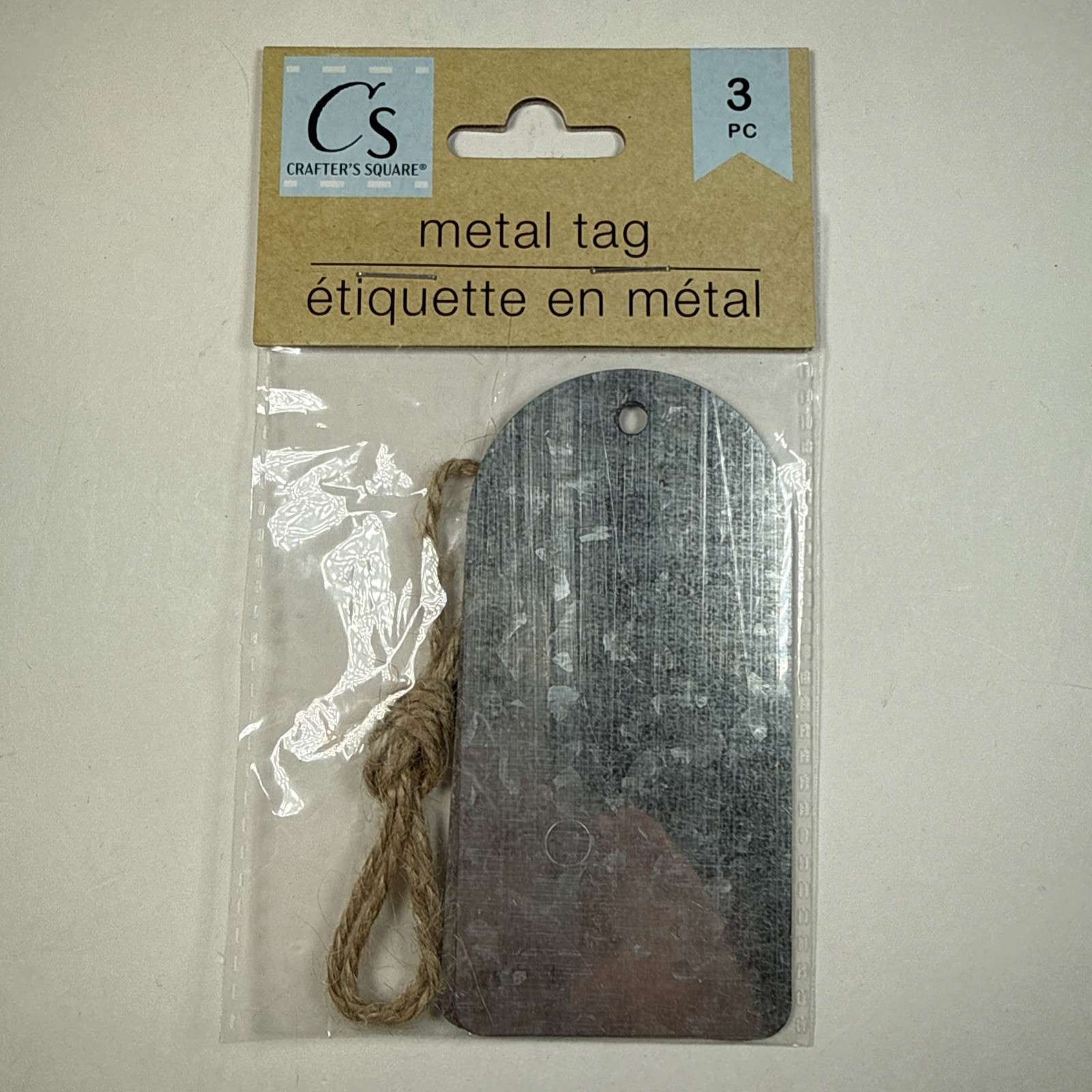 New Set Of 3 GALVANIZED METAL TAGS W/ Jute ~ 2”x4” ~ Craft Organize Gift