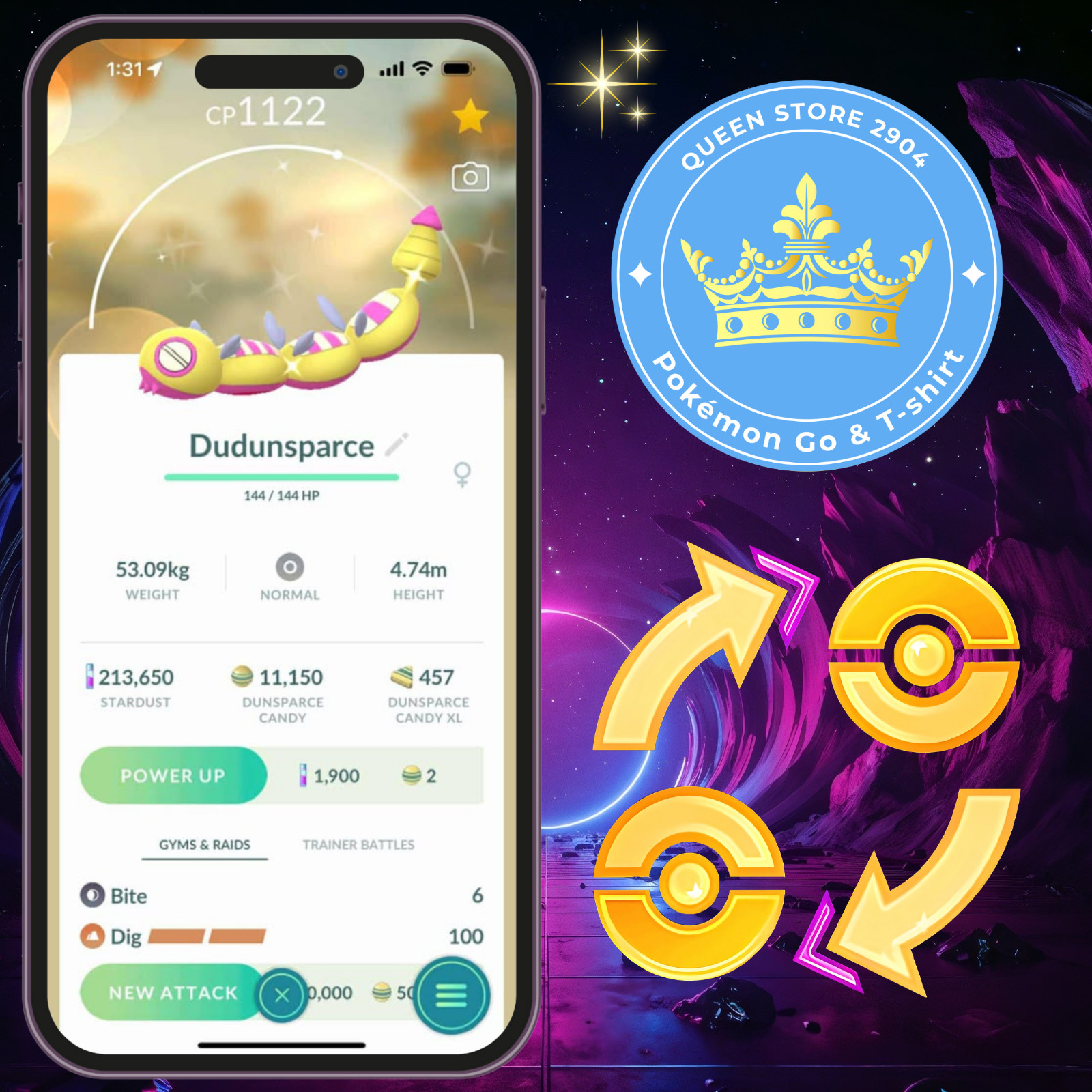 PTCentraI —TRADE—GO — Shiny Dudunsparce (Three-Segment Form)—Registered—Digital