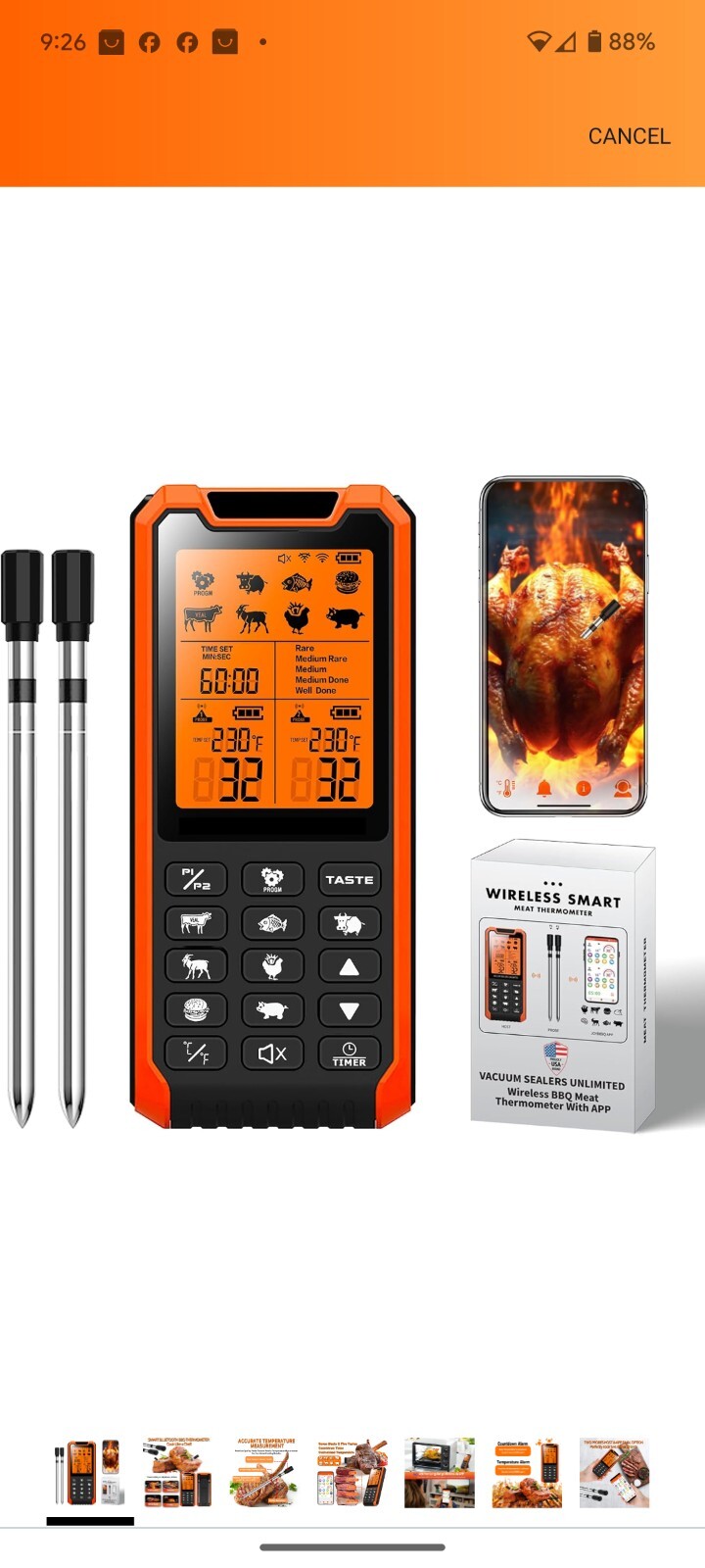 VACUUM SEALERS UNLIMITED Smart Bluetooth Meat Thermometer