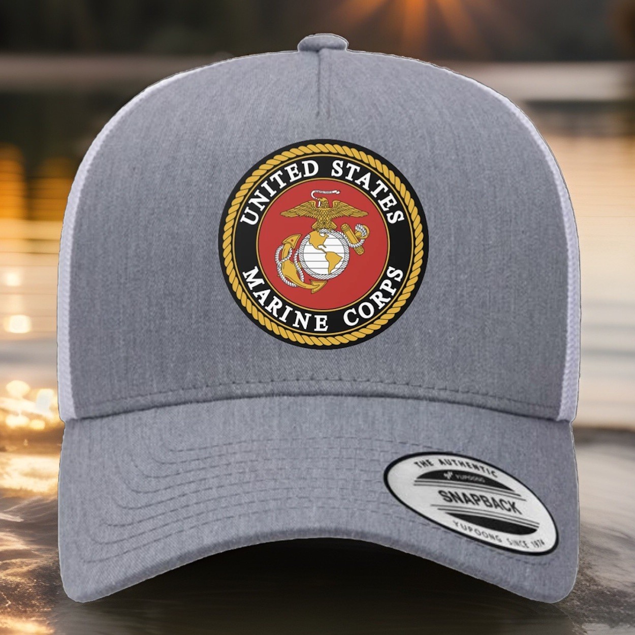 USMC Baseball Trucker Hat Adjustable Snapback Gray White Crafted in House in USA