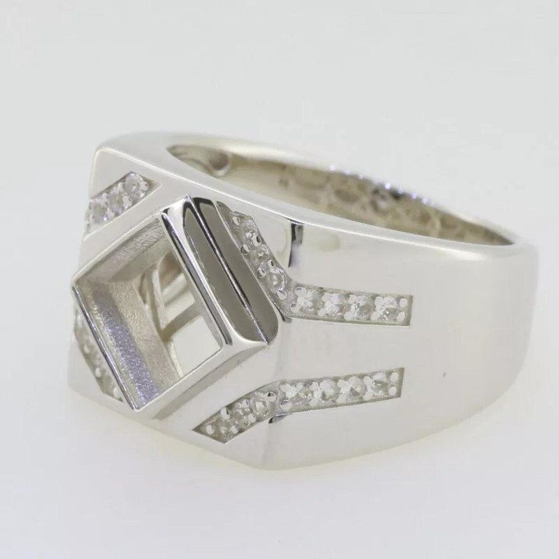 925 Sterling Silver 5MM Sqaure Shape Semi Mount Ring Solitaire Ring For Men's