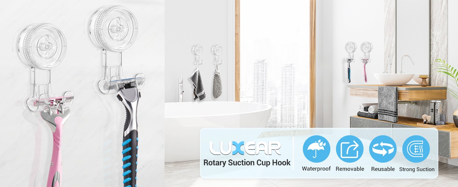 Suction Hooks, 2 Pack Razor Hooks Removable & Reusable Suction Shower Hook